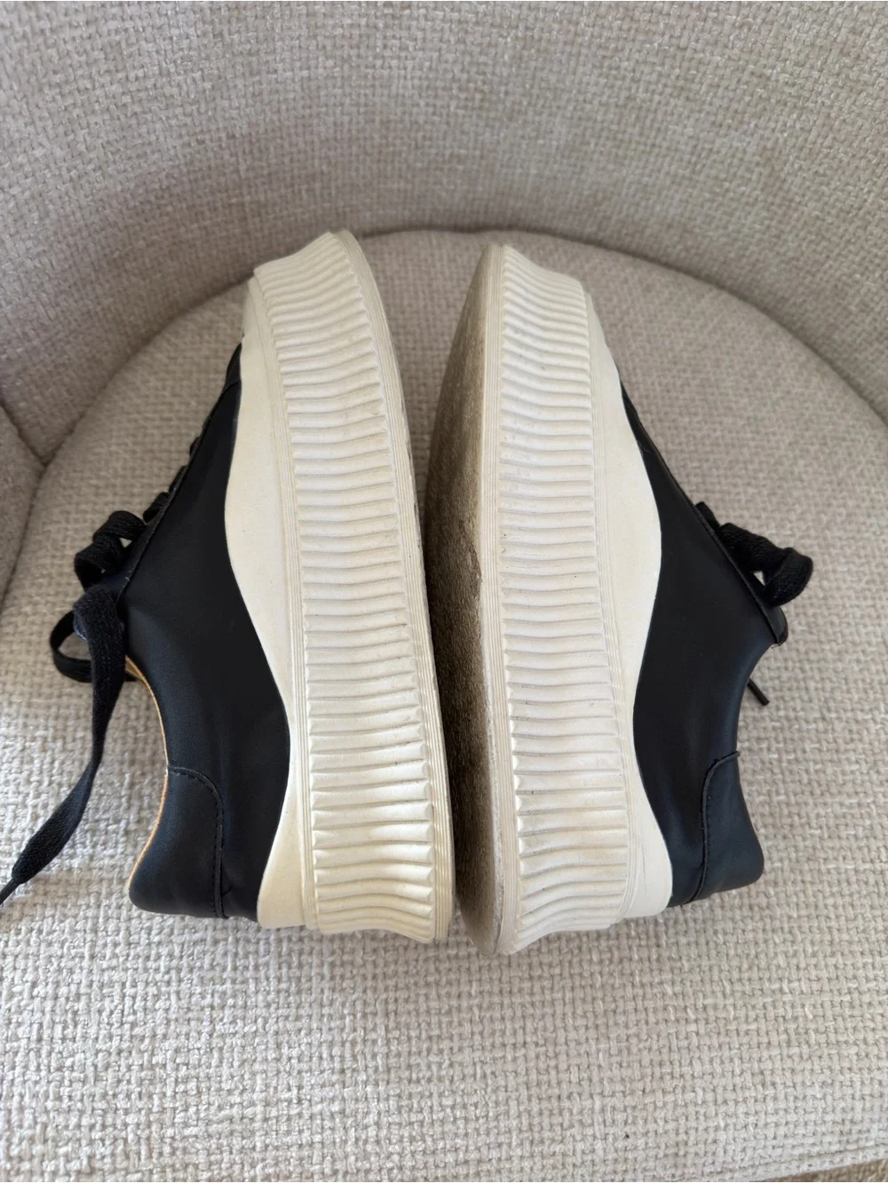 Jil Sander  Black Leather Platform Sneakers with White Ribbed Sole